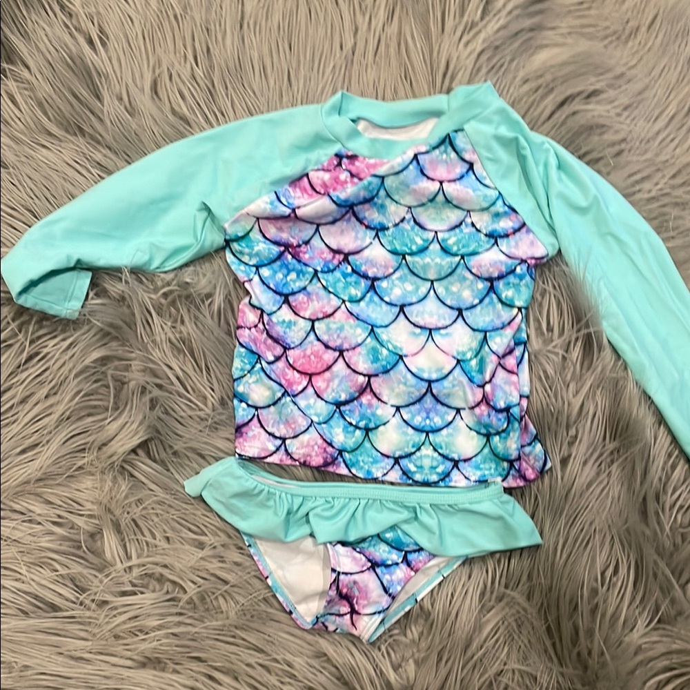 Blue and Pink Mermaid Rashguard Swim Top